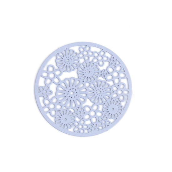 Immagine di Ottone Connettore Tondo Blu Viola Fiore Filigrana 22mm Dia., 10 Pz