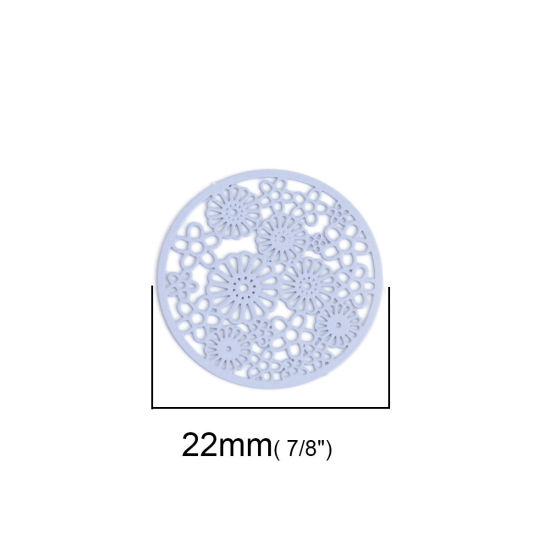 Immagine di Ottone Connettore Tondo Blu Viola Fiore Filigrana 22mm Dia., 10 Pz