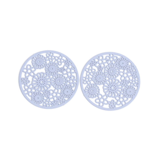 Immagine di Ottone Connettore Tondo Blu Viola Fiore Filigrana 22mm Dia., 10 Pz