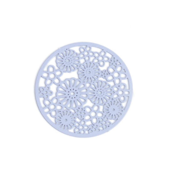 Immagine di Ottone Connettore Tondo Blu Viola Fiore Filigrana 22mm Dia., 10 Pz