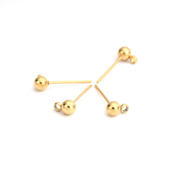Picture of Stainless Steel Ear Post Stud Earrings Round Gold Plated W/ Loop 6mm x 4mm, Post/ Wire Size: (21 gauge), 10 PCs
