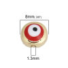 Picture of Zinc Based Alloy Spacer Beads Round Gold Plated Red Evil Eye Pattern Enamel About 8mm Dia., Hole: Approx 1.3mm, 10 PCs