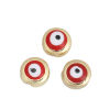 Picture of Zinc Based Alloy Spacer Beads Round Gold Plated Red Evil Eye Pattern Enamel About 8mm Dia., Hole: Approx 1.3mm, 10 PCs