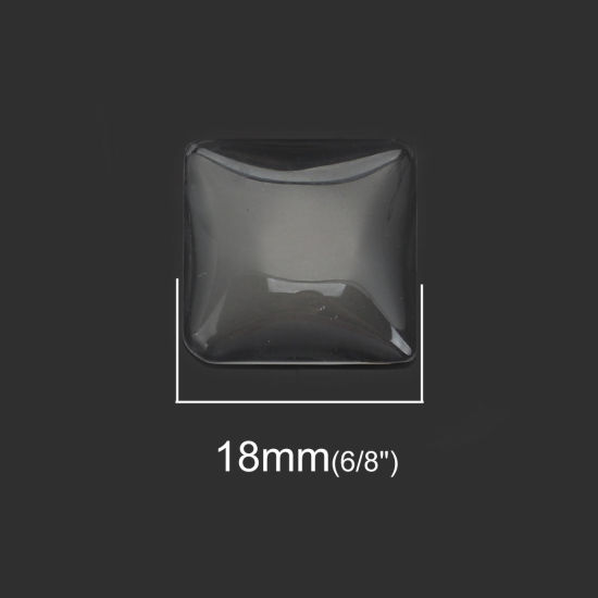 Image de Cabochon Dôme en Verre Carré Dos Plat Blanc Transparent 18mm x 18mm, 10 Pcs