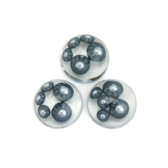 Picture of Resin Dome Seals Cabochon Hemispherical Dark Gray Transparent Acrylic Imitation Pearl 15mm Dia., 10 PCs