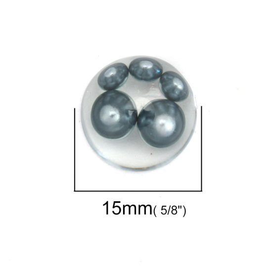 Picture of Resin Dome Seals Cabochon Hemispherical Dark Gray Transparent Acrylic Imitation Pearl 15mm Dia., 10 PCs