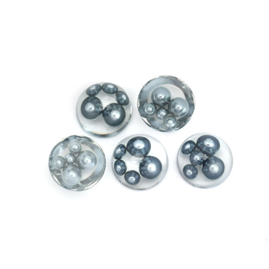 Picture of Resin Dome Seals Cabochon Hemispherical Dark Gray Transparent Acrylic Imitation Pearl 15mm Dia., 10 PCs
