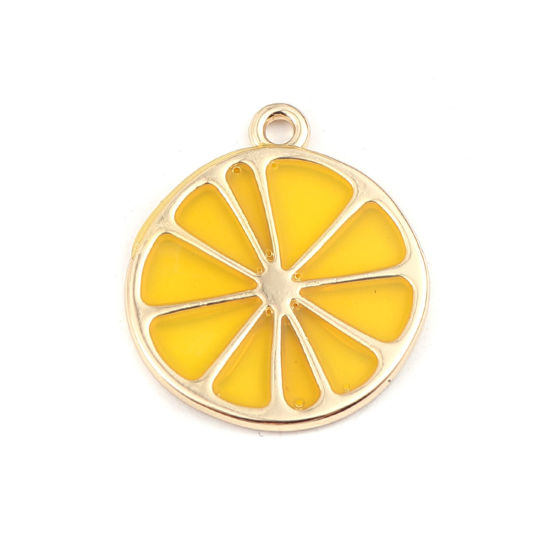 Immagine di Lega di Zinco Charms Arancia Oro Placcato Giallo Smalto 27mm x 24mm , 5 Pz