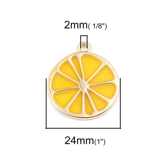 Immagine di Lega di Zinco Charms Arancia Oro Placcato Giallo Smalto 27mm x 24mm , 5 Pz