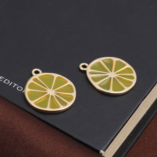 Immagine di Lega di Zinco Charms Arancia Oro Placcato Giallo Smalto 27mm x 24mm , 5 Pz