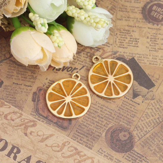 Immagine di Lega di Zinco Charms Arancia Oro Placcato Smalto 27mm x 24mm , 5 Pz