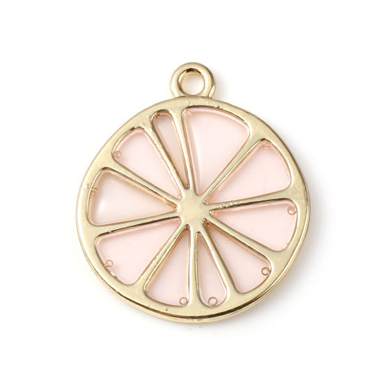 Immagine di Lega di Zinco Charms Arancia Oro Placcato Rosa Smalto 27mm x 24mm , 5 Pz