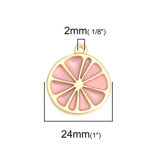 Immagine di Lega di Zinco Charms Arancia Oro Placcato Rosa Smalto 27mm x 24mm , 5 Pz