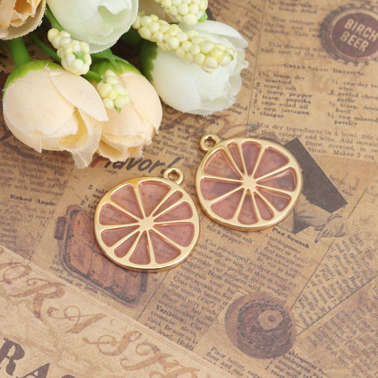Immagine di Lega di Zinco Charms Arancia Oro Placcato Rosa Smalto 27mm x 24mm , 5 Pz