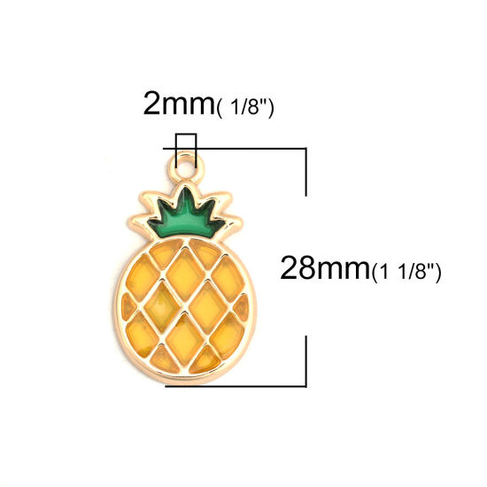 Immagine di Lega di Zinco Charms Ananas Oro Placcato Verde & Giallo Smalto 28mm x 17mm , 5 Pz