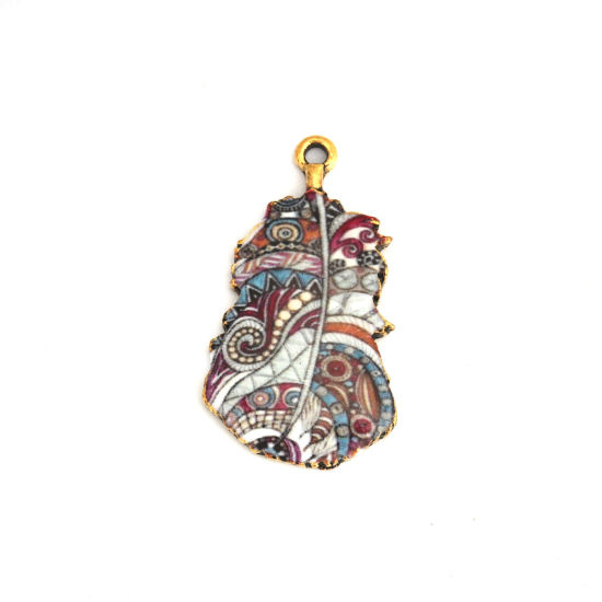 亜鉛合金 ペンダント 羽 金メッキ 多色 エナメル 3.2cm x 1.8cm、 10 個 の画像