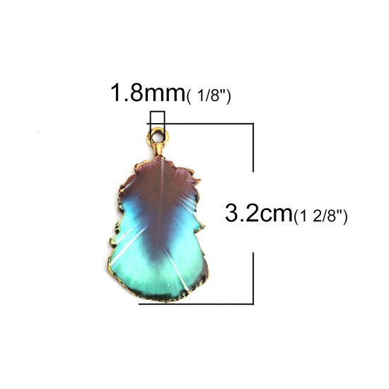 亜鉛合金 ペンダント 羽 金メッキ 多色 エナメル 3.2cm x 1.8cm、 10 個 の画像