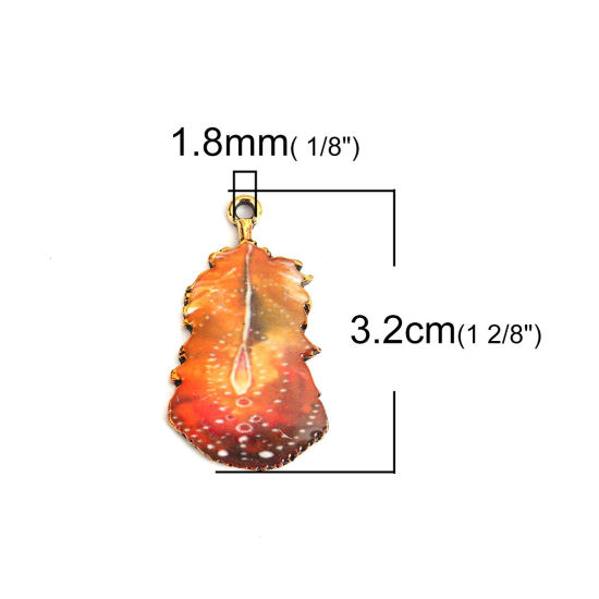 亜鉛合金 ペンダント 羽 金メッキ 多色 エナメル 3.2cm x 1.8cm、 10 個 の画像