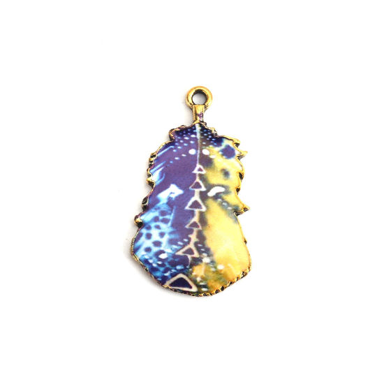 亜鉛合金 ペンダント 羽 金メッキ 多色 エナメル 3.2cm x 1.8cm、 10 個 の画像