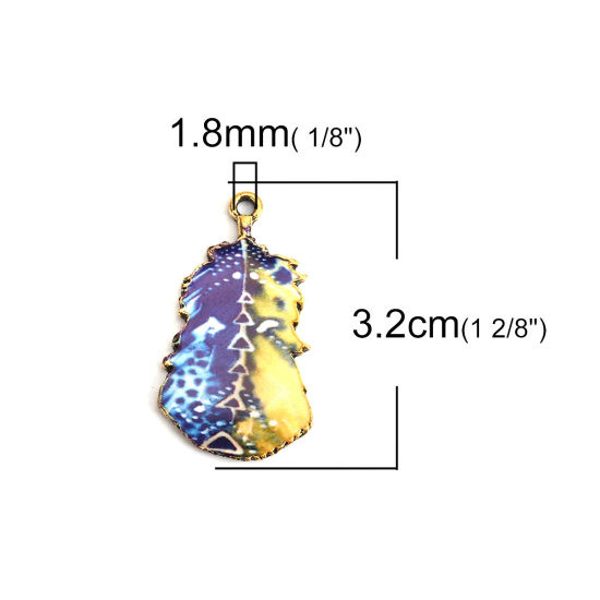 亜鉛合金 ペンダント 羽 金メッキ 多色 エナメル 3.2cm x 1.8cm、 10 個 の画像