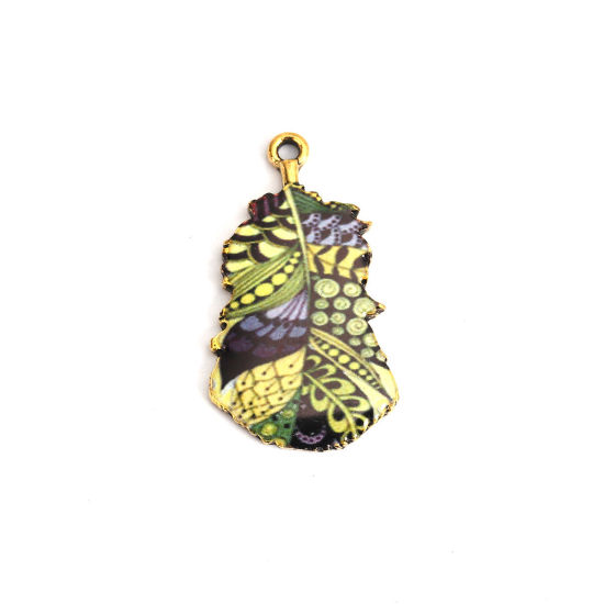 亜鉛合金 ペンダント 羽 金メッキ 多色 エナメル 3.2cm x 1.8cm、 10 個 の画像