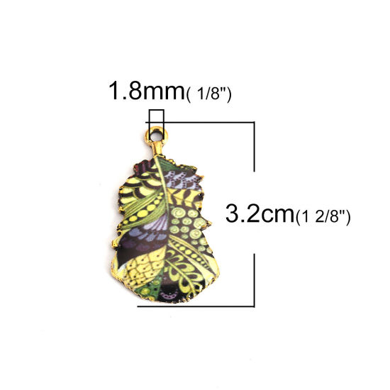 亜鉛合金 ペンダント 羽 金メッキ 多色 エナメル 3.2cm x 1.8cm、 10 個 の画像
