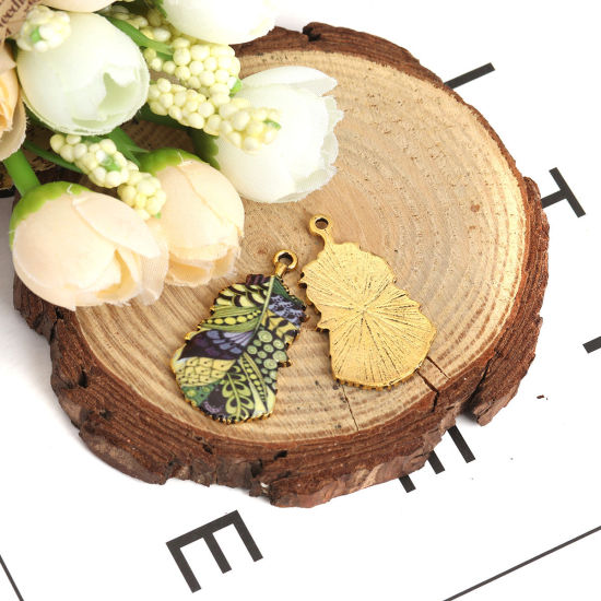 亜鉛合金 ペンダント 羽 金メッキ 多色 エナメル 3.2cm x 1.8cm、 10 個 の画像