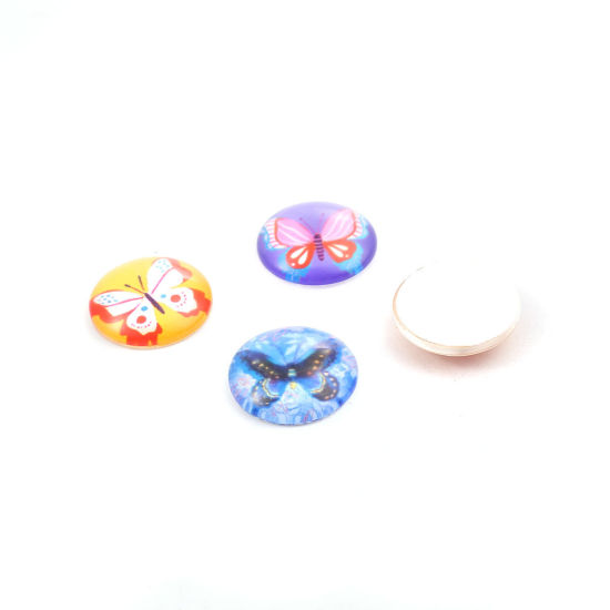 Image de Cabochon Dôme en Verre Rond Dos Plat Couleur au Hasard Papillons 20mm Dia, 10 Pcs