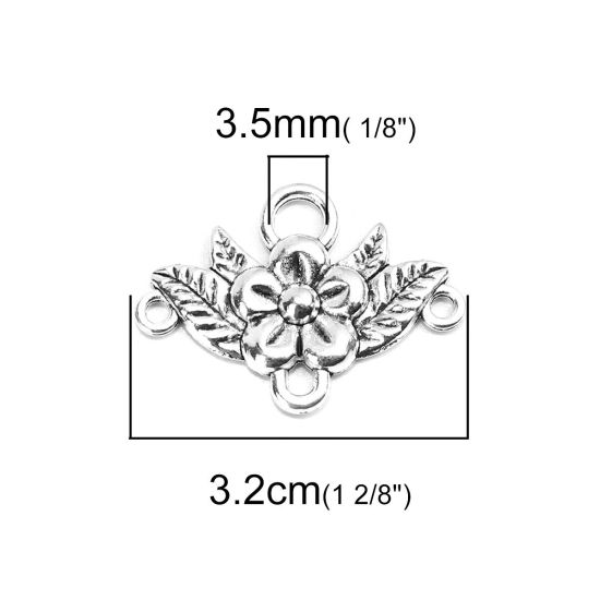Picture of Zinc Based Alloy Connectors Flower Antique Silver Color Carved Pattern 3.2cm x 2.3cm, 50 PCs