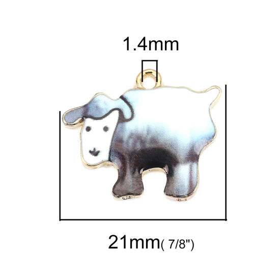 Image de Breloques en Alliage de Zinc Chèvre Doré Gris Foncé Émail 21mm x 17mm, 10 Pcs