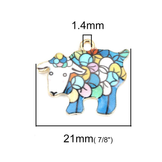 Image de Breloques en Alliage de Zinc Chèvre Doré Multicolore Émail 21mm x 17mm, 10 Pcs
