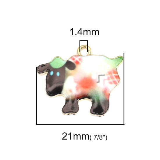 Image de Breloques en Alliage de Zinc Chèvre Doré Multicolore Émail 21mm x 17mm, 10 Pcs