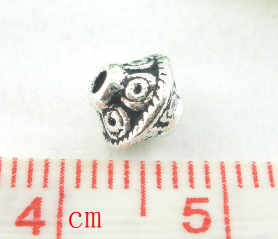 Image de Perle en Alliage de Zinc Bicône Argent Vieilli à Pois 6mm x 6mm, Taille de Trou: 1.6mm, 100 PCs