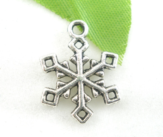 Image de Pendentifs en Alliage de Zinc Flocon de Neige de Noël Argent Vieilli 19mm x 14mm, 50 Pcs