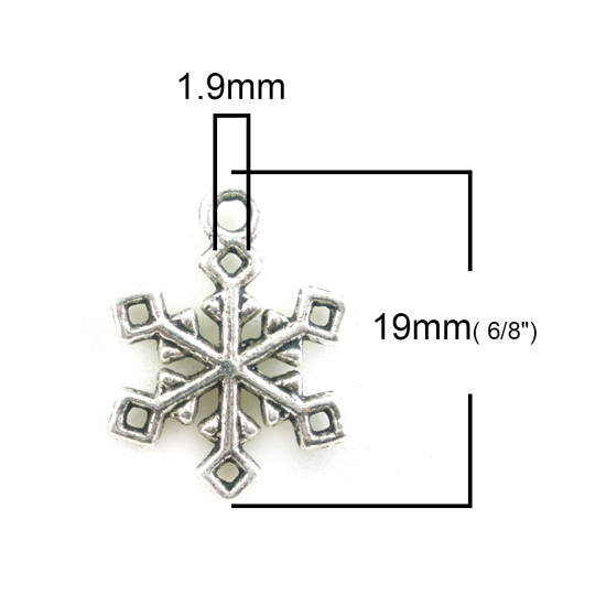 Image de Pendentifs en Alliage de Zinc Flocon de Neige de Noël Argent Vieilli 19mm x 14mm, 50 Pcs