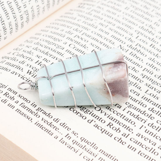 (グレードA) アベンチュリン ( 天然 ) ペンダント シルバートーン 青 長方形 5.2cm x 2cm - 5cm x 2cm、 1 個 の画像