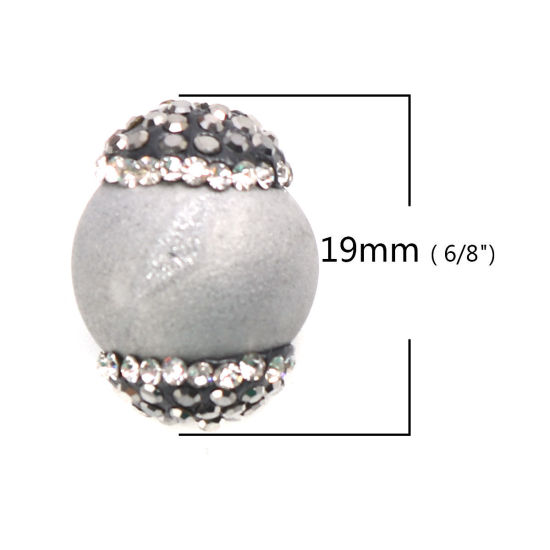 (グレードA) 瑪瑙 （ 天然 ） ビーズ 円形 銀灰色 黒+透明 ラインストーン 約 19mm x 14mm 、 穴: 約 1mm、 1 個 の画像