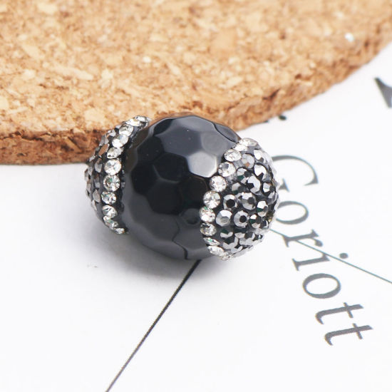 Image de (Classement A) Perles en Agate ( Naturel ) Rond Noir 19mm x 14mm, Trou: env. 1.4mm, 1 Pièce