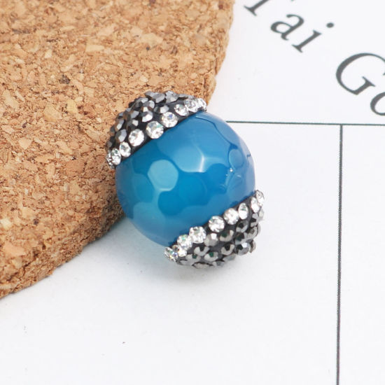 Image de (Classement A) Perles en Agate ( Naturel ) Rond Noir 19mm x 14mm, Trou: env. 1.4mm, 1 Pièce