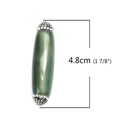 (グレードA) 瑪瑙 （ 天然 ） ビーズ 円筒形 深緑色 黒+透明 ラインストーン 約 4.8cm x 1.3cm 、 穴: 約 1mm、 1 個 の画像