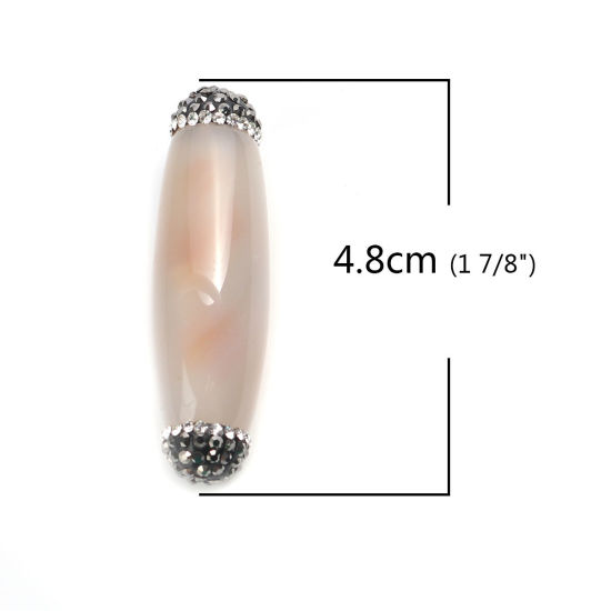 (グレードA) 瑪瑙 （ 天然 ） ビーズ 円筒形 薄鼠色 黒+透明 ラインストーン 約 4.8cm x 1.3cm 、 穴: 約 1mm、 1 個 の画像