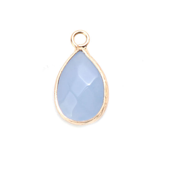 Image de (Classement B) Breloques en Pierre+Cuivre ( Naturel ) Goutte d'Eau Doré Bleu Clair A Facettes 20mm x 11mm, 1 Pièce