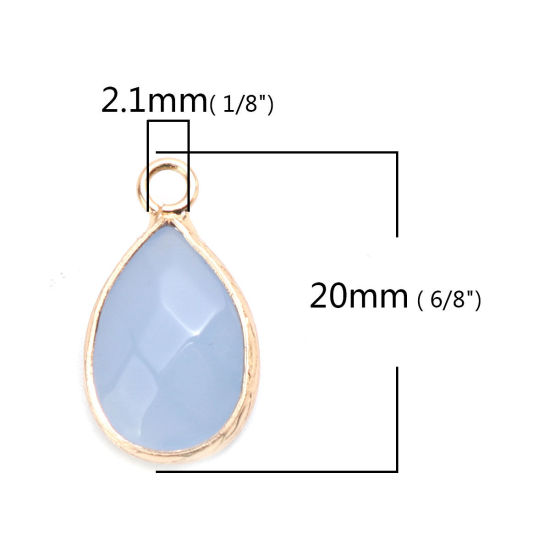 Image de (Classement B) Breloques en Pierre+Cuivre ( Naturel ) Goutte d'Eau Doré Bleu Clair A Facettes 20mm x 11mm, 1 Pièce