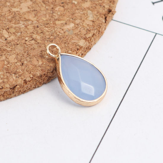 Image de (Classement B) Breloques en Pierre+Cuivre ( Naturel ) Goutte d'Eau Doré Bleu Clair A Facettes 20mm x 11mm, 1 Pièce