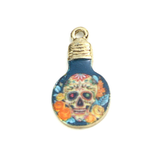 Bild von Zinklegierung Charms Glühbirne Vergoldet Bunt Skelett Emaille 22mm x 12mm, 10 Stück