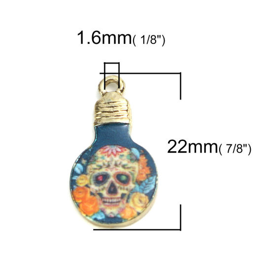 Bild von Zinklegierung Charms Glühbirne Vergoldet Bunt Skelett Emaille 22mm x 12mm, 10 Stück