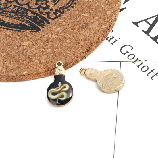Bild von Zinklegierung Charms Glühbirne Vergoldet Schwarz & Gelb Schlange Emaille 22mm x 12mm, 10 Stück
