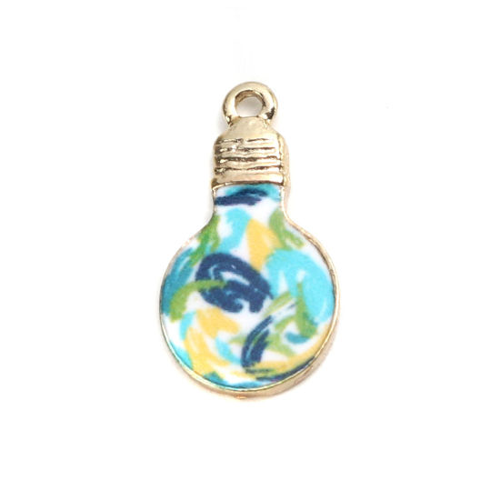 Bild von Zinklegierung Charms Glühbirne Vergoldet Bunt Blume Blätter Emaille 22mm x 12mm, 10 Stück