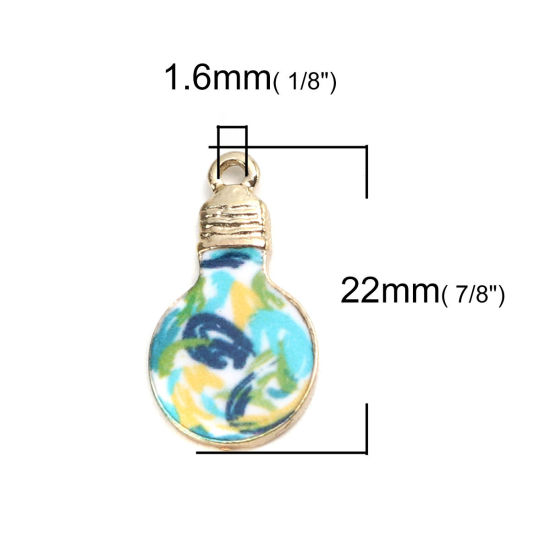 Bild von Zinklegierung Charms Glühbirne Vergoldet Bunt Blume Blätter Emaille 22mm x 12mm, 10 Stück