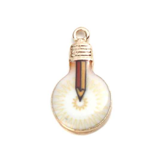 Bild von Zinklegierung Charms Glühbirne Vergoldet Bunt Bleistift Emaille 22mm x 12mm, 10 Stück